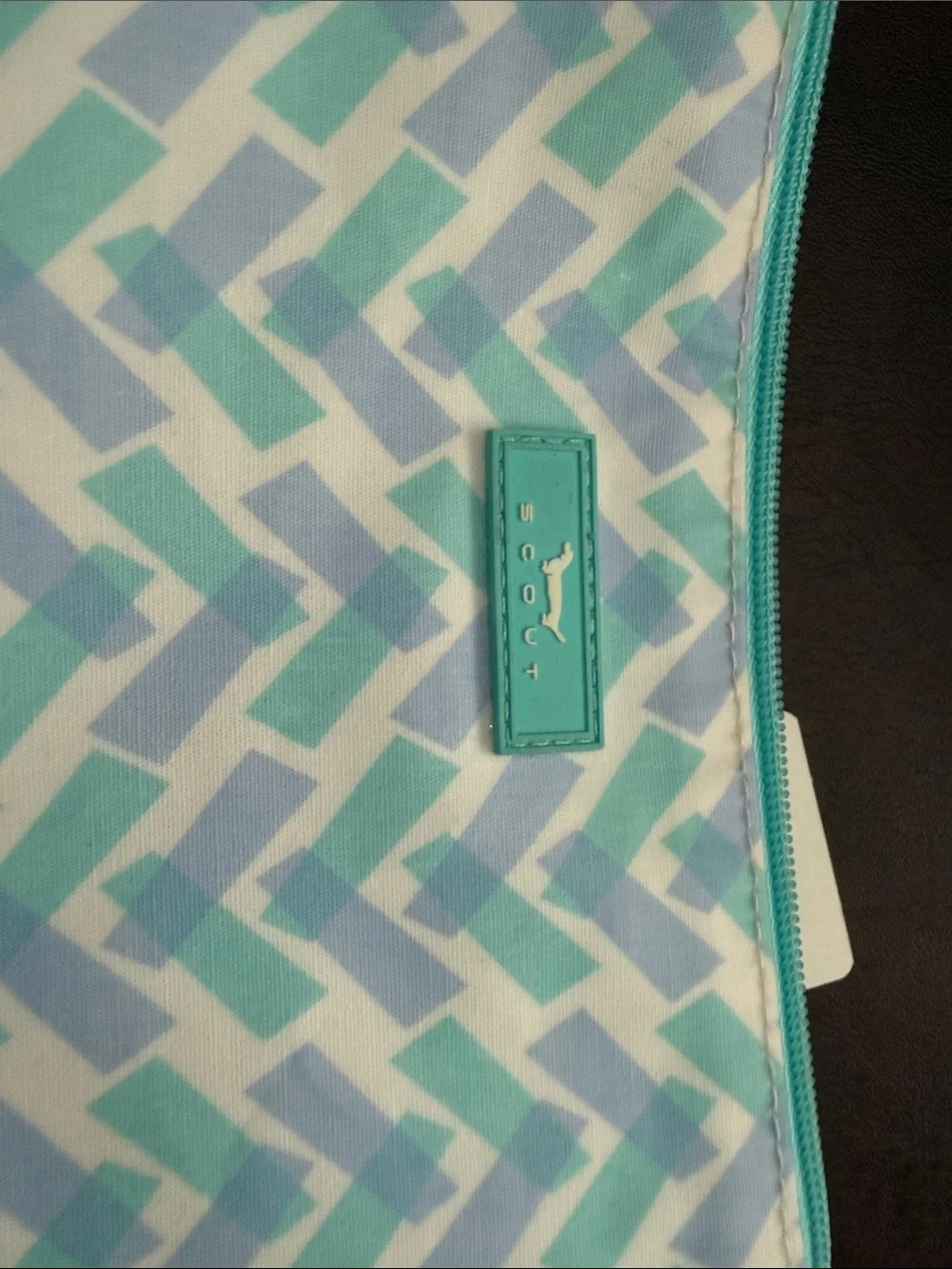 Scout Chevron cosmetic Bag in Aqua and Light Blue